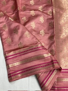 Banasari Pure Chiniya Silk Saree with Gold Zari Work Unstitched