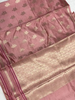 Banasari Pure Chiniya Silk Saree with Gold Zari Work Unstitched