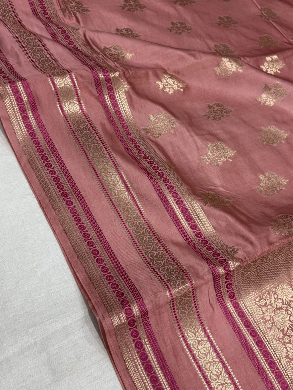 Banasari Pure Chiniya Silk Saree with Gold Zari Work Unstitched