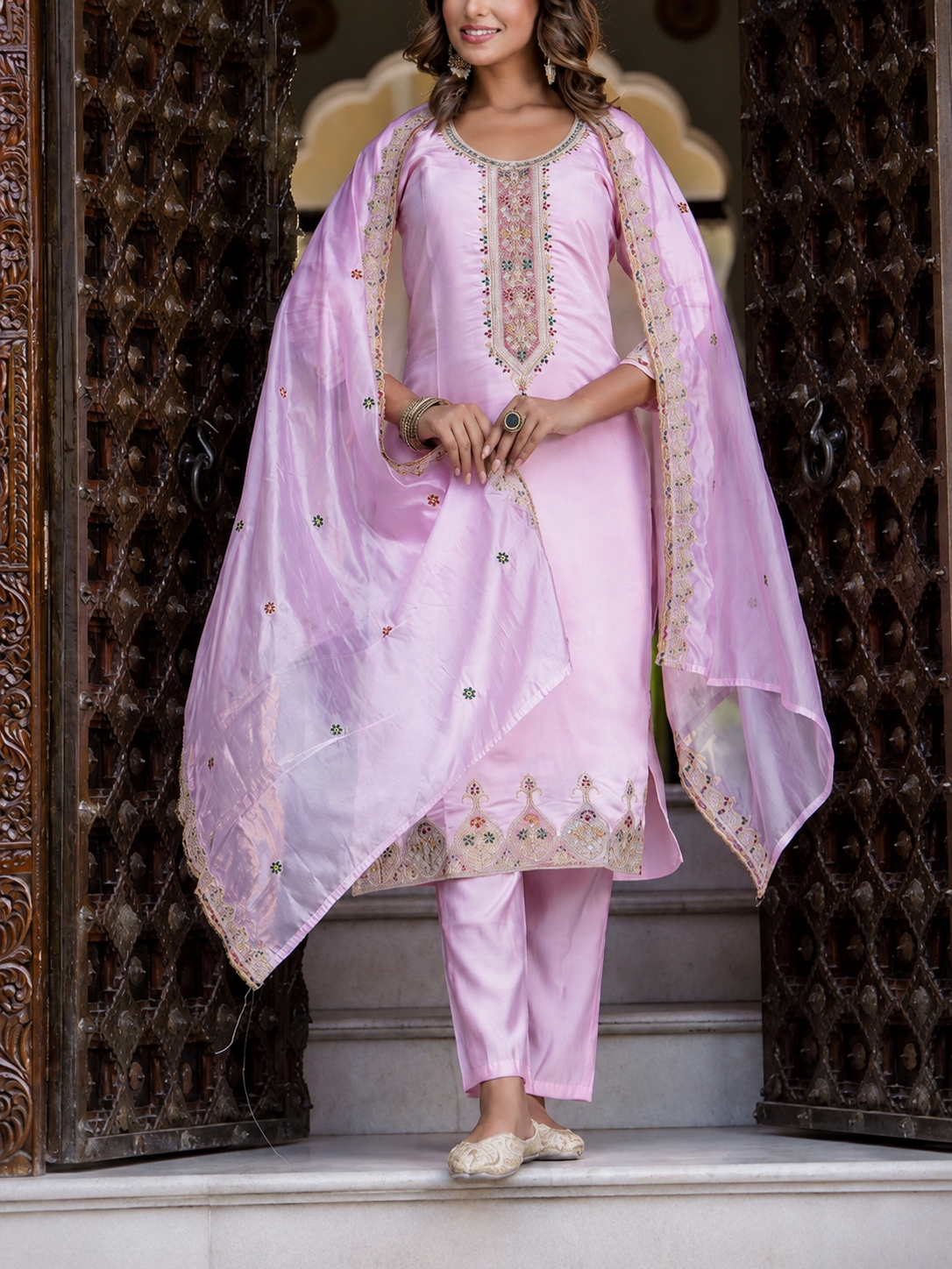 Silk Blend Occasional Wear Readymade Salwar Suit Size Small or Medium