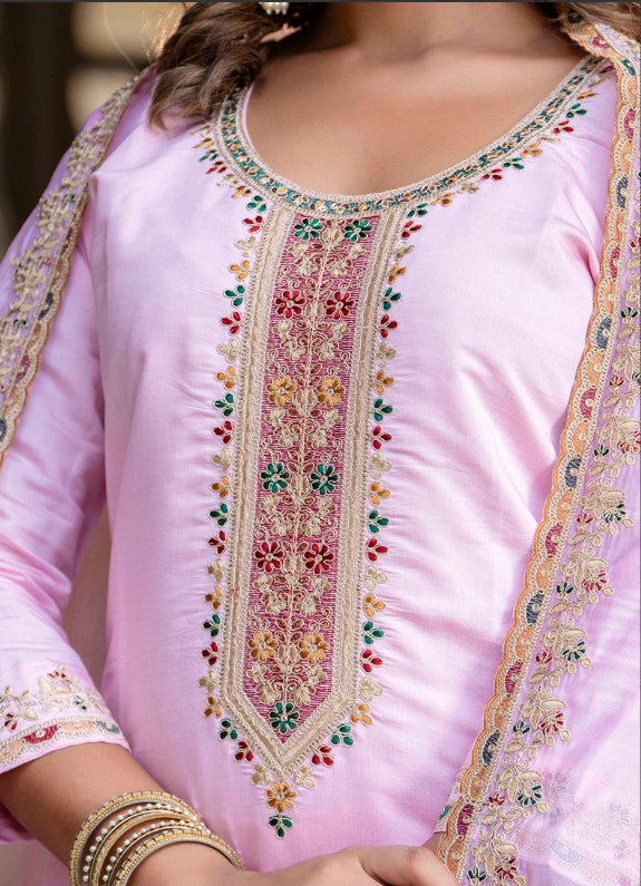Silk Blend Occasional Wear Readymade Salwar Suit Size Small or Medium