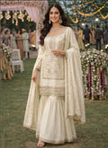Silk Readymade Cream Sharara Suit