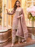Jacquard Silk Party Wear Readymade Pastel Pink Sharara Set - Large