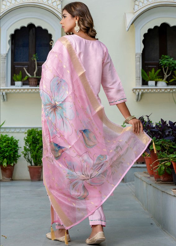 Baby Pink Silk Blend Party Wear Readymade Salwar Suit