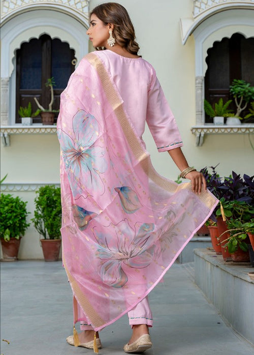 Baby Pink Silk Blend Party Wear Readymade Salwar Suit