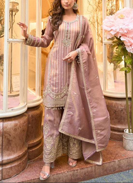 Jacquard Silk Party Wear Readymade Pastel Pink Sharara Set - Large