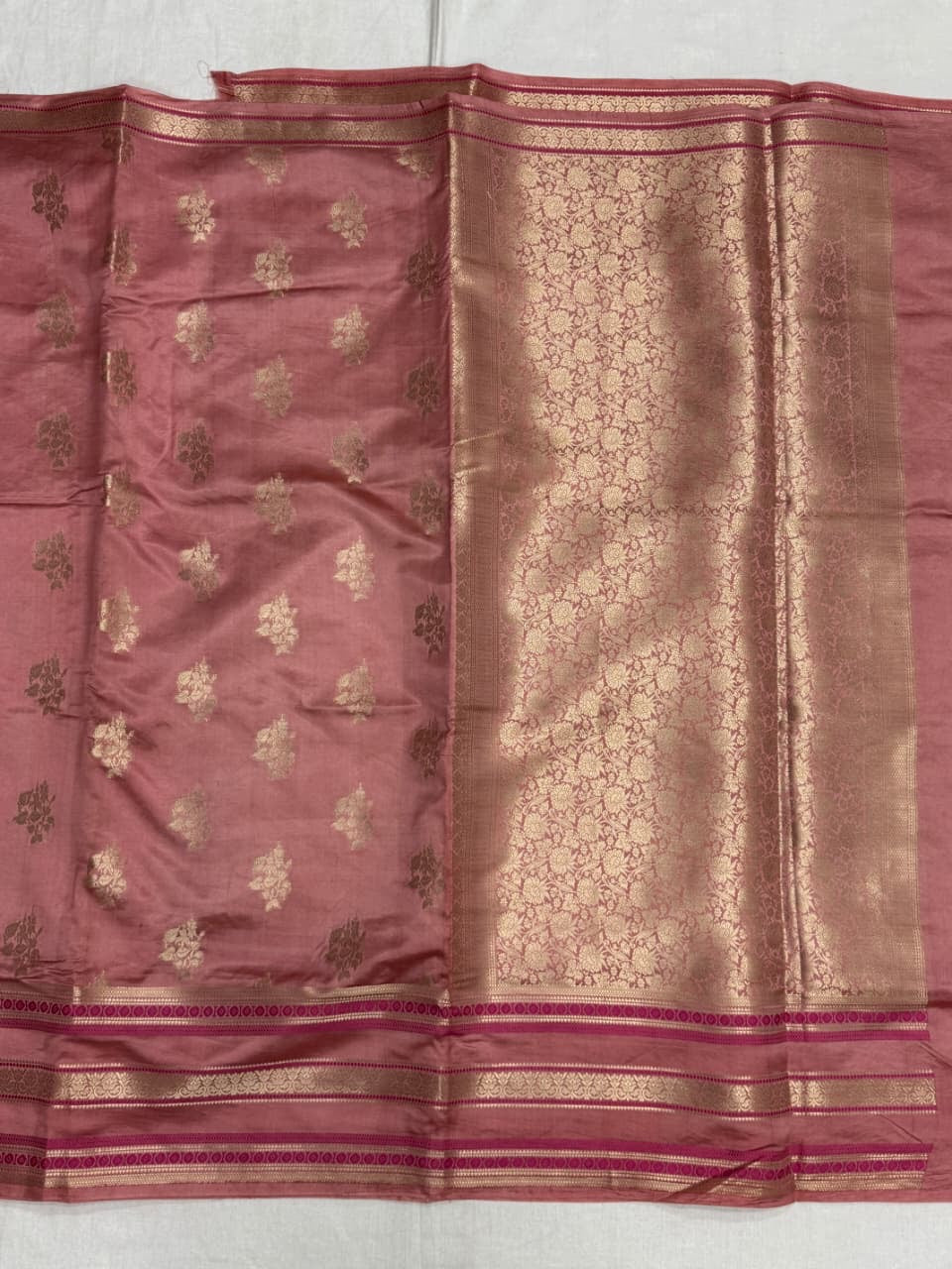 Banasari Pure Chiniya Silk Saree with Gold Zari Work Unstitched